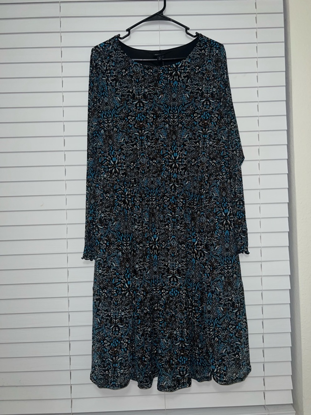 Torrid Long Sleeve Black and Teal Floral Swing Dress